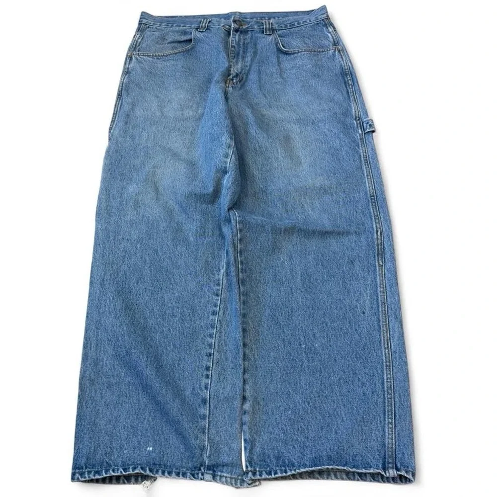 Vintage Hi Cut Line Baggy Wide Leg Carpenter Jeans Mens Size 38x32 Skater Grunge